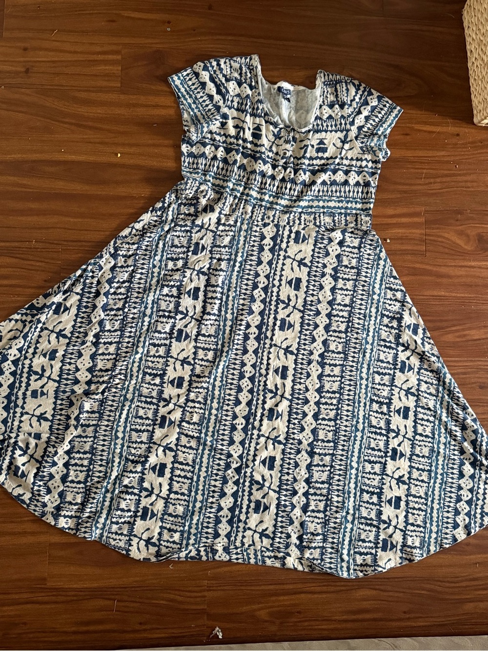 Chaps Blue and White Patterned Midi Dress